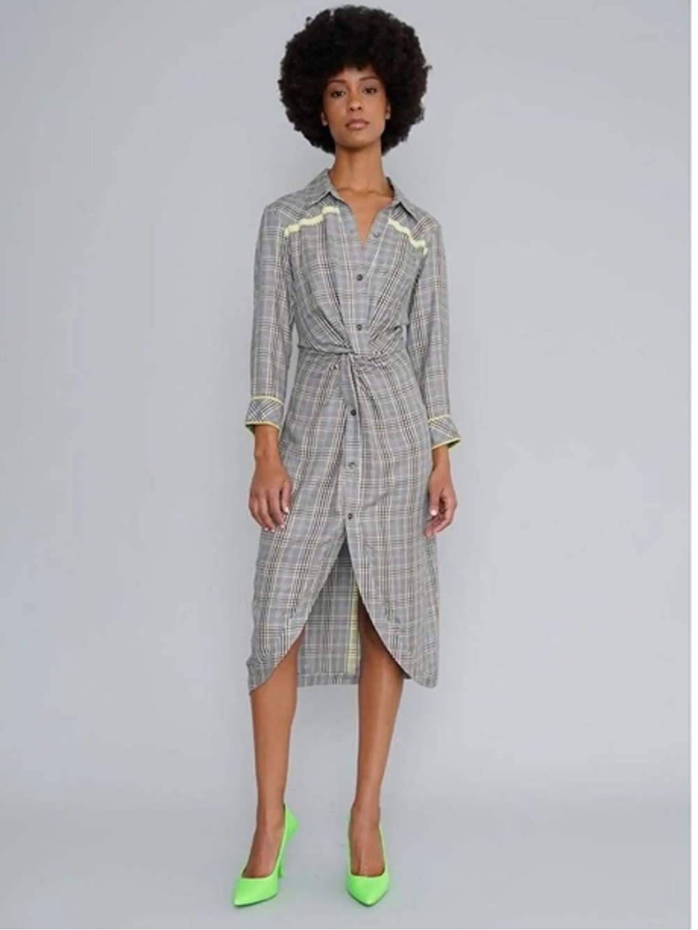 Le Superbe Shirtdress Plaid Print Midi Length Dress Size 0